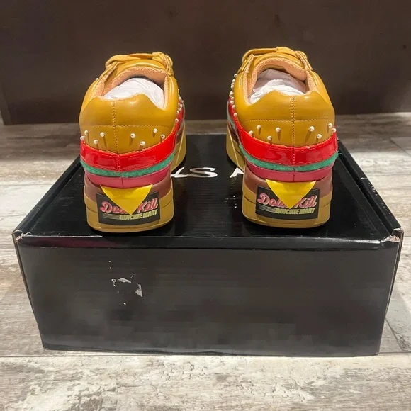 Current Mood Extra Cheese Plz Burger Sneakers Platform Vegan Leather Beaded - Picture 2 of 9